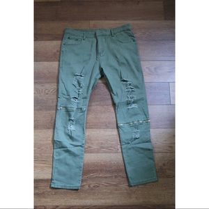 Olive Distressed Skinny Jeans Sz38.